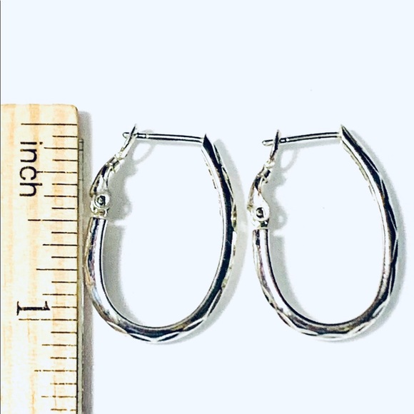 Oval Sterling Silver Hoop Earrings - Picture 4 of 5